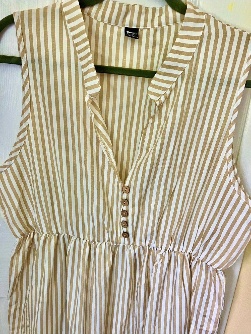 Sleeveless Striped Tiered Dress - Cream & White